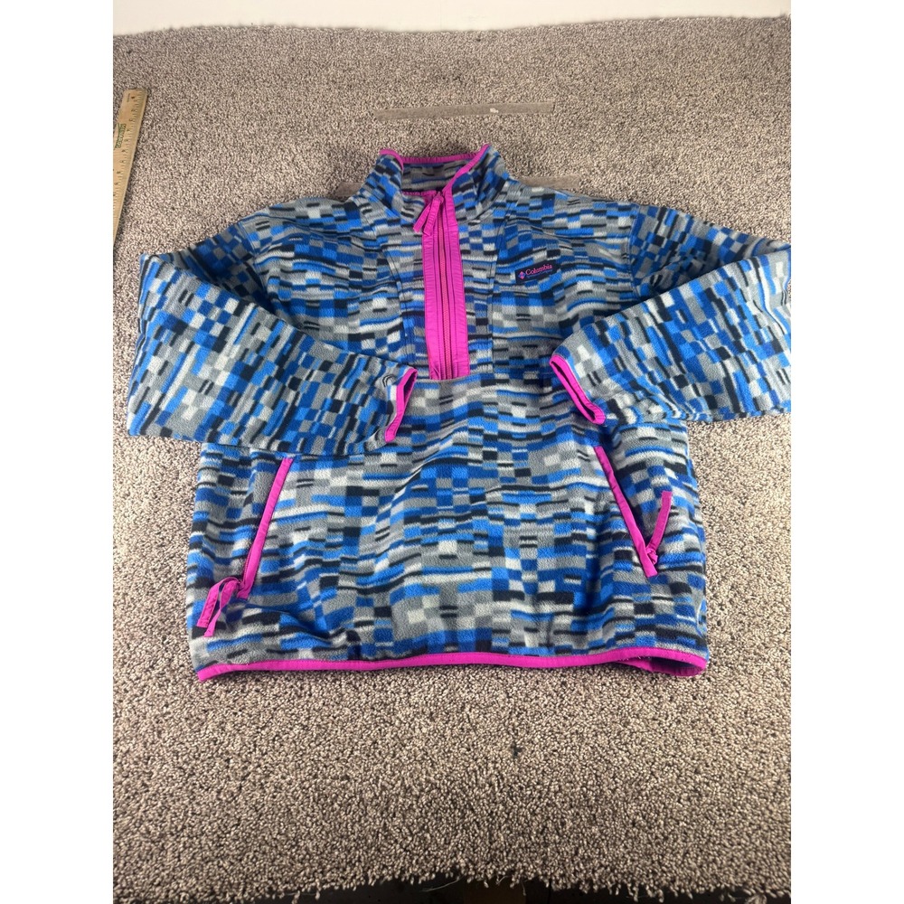 Columbia Half Zip Jacket Women's Blue Grey Fleece Pullover Geometric Classic - L